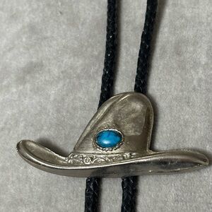 Unique Vintage Silver and Turquoise Hat Bolo Tie